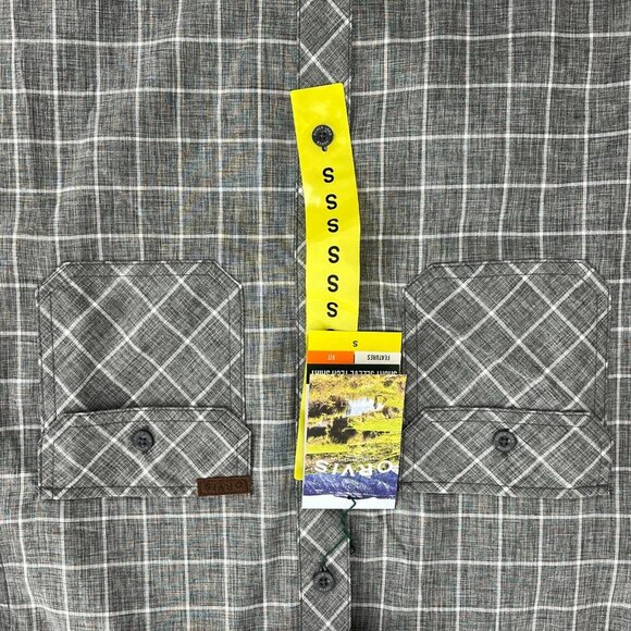 Orvis Mens Small Short Sleeve Woven Tech Shirt Grey Windowpane Check Casual New - Picture 6 of 9